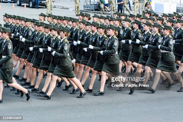 Ukrainian female cadets participate in a rehearsal of military parade in preparation for the upcoming Independence Day on August 24 at Khreschatyk...