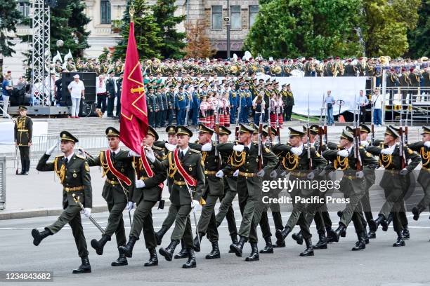 Ukrainian armed forces units participate in a rehearsal of military parade in preparation for the upcoming Independence Day on August 24 at...