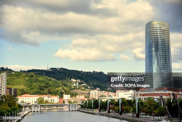 View of the Iberdrola Tower, the skyscraper that is the headquarters of the Iberdrola electric company in Bilbao. The Iberdrola Tower located in the...