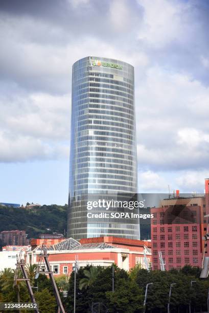 View of the Iberdrola Tower, the skyscraper that is the headquarters of the Iberdrola electric company in Bilbao. The Iberdrola Tower located in the...