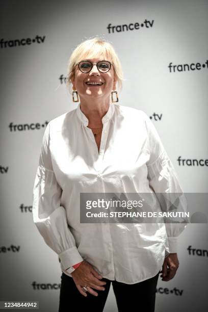 French public broadcaster France Televisions' journalist Catherine Matausch poses prior to a press conference in Paris on August 24, 2021.