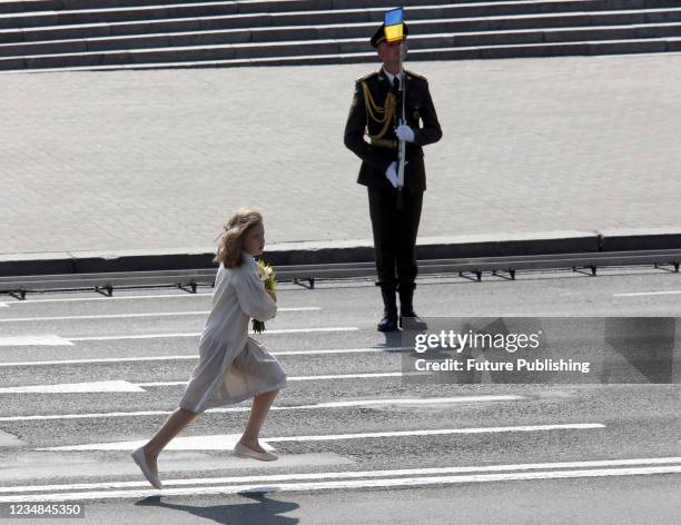 The girl who impersonates Ukraine is the main character of the DNK Den Narodzhennia Krainy performance held before the start of the Kyiv Independence...