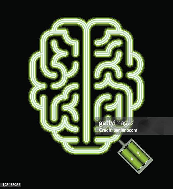 green neon brain - wired stock illustrations