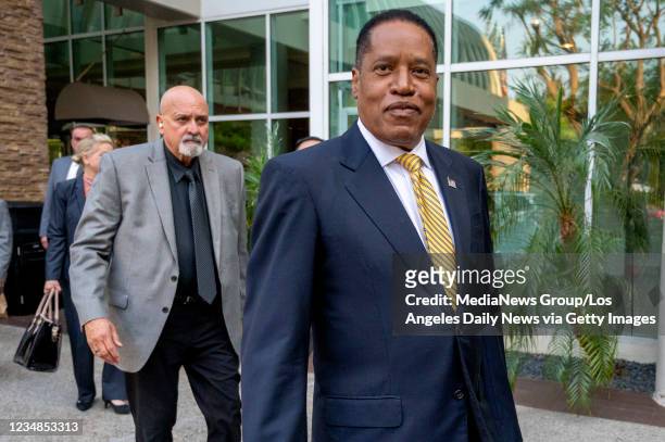 Woodland Hills, CA California governor recall candidate Larry Elder meets supporters outside of the Warner Center Marriott Woodland Hills in Woodland...