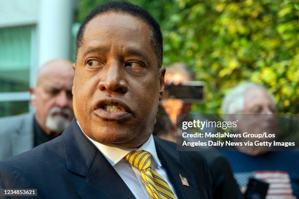 Woodland Hills, CA California governor recall candidate Larry Elder meets supporters outside of the Warner Center Marriott Woodland Hills in Woodland...