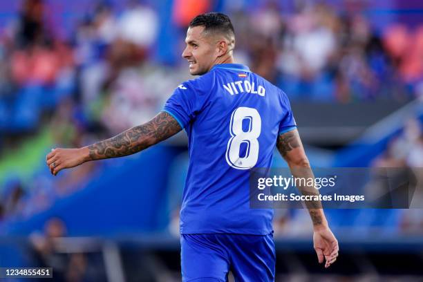 Vitolo Machin of Getafe CF during the La Liga Santander match between Getafe v Sevilla at the Coliseum Alfonso Perez on August 23, 2021 in Getafte...