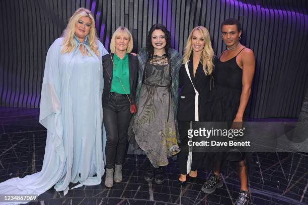Gemma Collins, Ashley Jensen, Carrie Hope Fletcher, Katie Piper and Layton Williams pose backstage following the Gala Performance of "Cinderella" at...