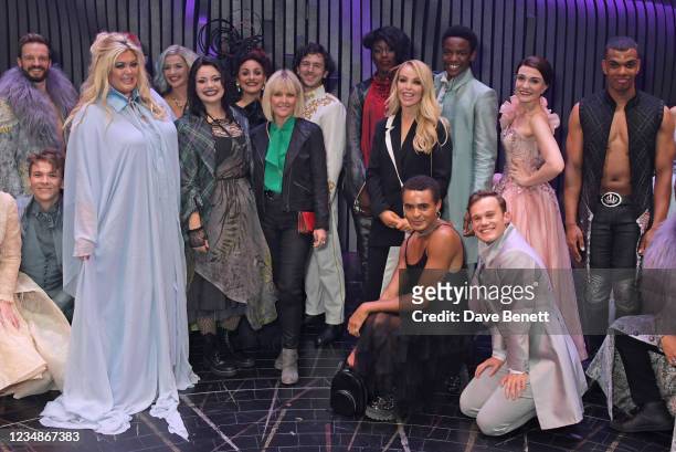 Gemma Collins, Ashley Jensen, Katie Piper and Layton Williams pose backstage with Carrie Hope Fletcher and company following the Gala Performance of...