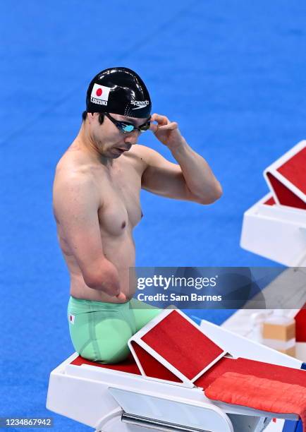 Tokyo , Japan - 26 August 2021; Takayuki Suzuki of Japan before competing in the Men's S4 100 metres freestyle heats at the Tokyo Aquatic Centre on...