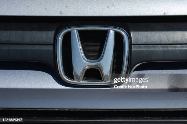 Honda logo seen on a Honda car parked in South Edmonton. On Wednesday, 24 August 2021, in Edmonton, Alberta, Canada.