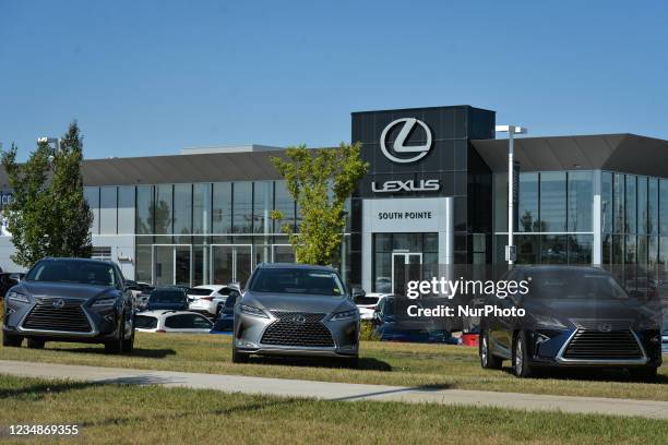 Lexus vehicles parked outside a Lexus dealership in South Edmonton. On Wednesday, 24 August 2021, in Edmonton, Alberta, Canada.