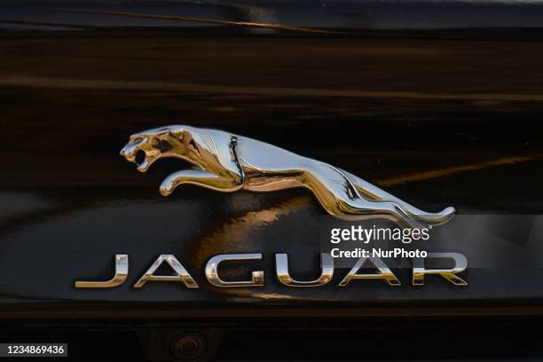 Jaguar logo seen on a Jaguar car parked in South Edmonton. On Wednesday, 24 August 2021, in Edmonton, Alberta, Canada.