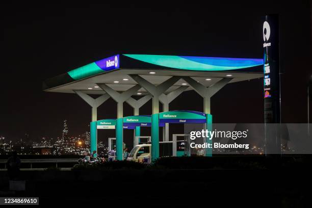 Reliance Industries Ltd. Gas station near the company's oil refinery in Jamnagar, Gujarat, India, on Saturday, July 31, 2021. The Indian city of...