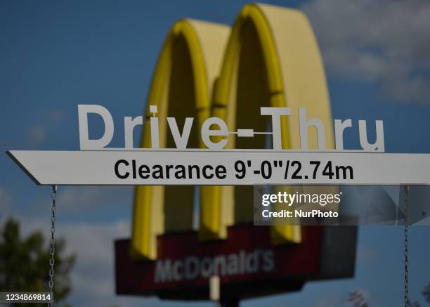 Drive - Thru sign outside McDonald's in South Edmonton. On Wednesday, 24 August 2021, in Edmonton, Alberta, Canada.