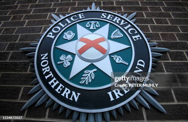 Coat of arms is pictured at the Police Service of Northern Ireland Headquarters in Belfast, Northern Ireland, on February 5, 2010. Northern Ireland's...