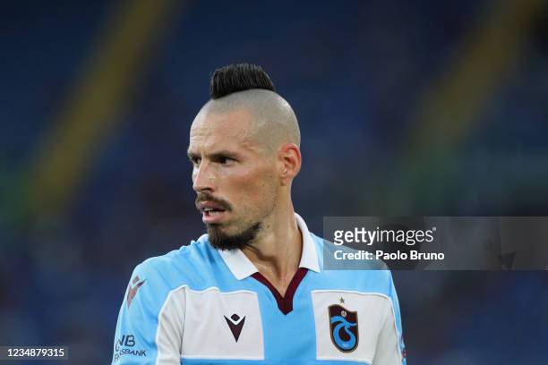 Marek Hamsik of Trabzonspor looks on during the UEFA Conference League Play-Offs Leg Two match between AS Roma and Trabzonspor at Olimpico Stadium on...
