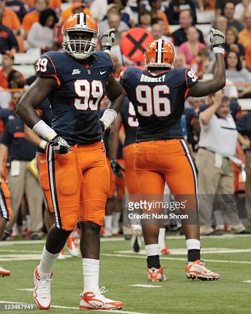 Chandler Jones of the Syracuse Orange on the field during the game against the Wake Forest Demon Deacons on September 1, 2011 at the Carrier Dome in...