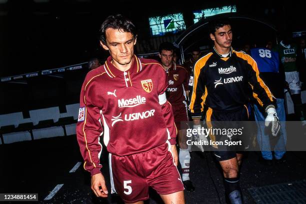 Sylvain Kastendeuch and Lionel Letizi of Fc Metz during Ligue 1 match between AS Saint Etienne and FC Metz on 30th October 1999 at Stade Geoffroy...