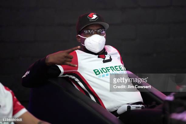 Of Blazer5 Gaming poses for a photo during the game against the Jazz Gaming during the 2021 NBA 2K League Playoffs on August 26, 2021 in Dallas,...