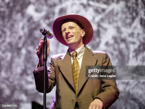 Alexander Scheer performs during the Pop-Kultur festival at Kesselhaus on August 26, 2021 in Berlin, Germany.