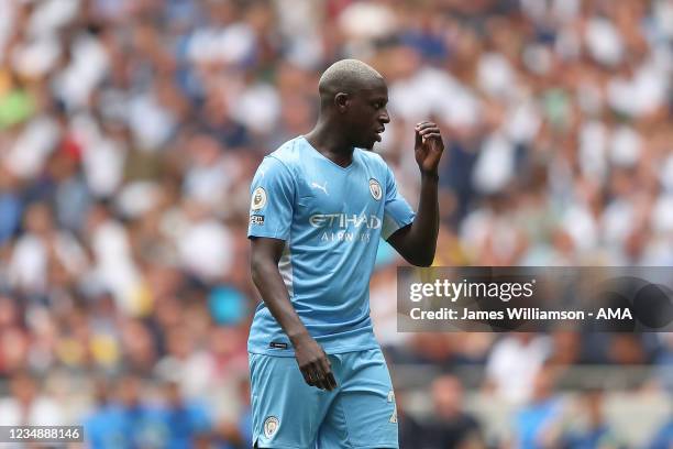 Benjamin Mendy of Manchester City during the Premier League match between Tottenham Hotspur and Manchester City at Tottenham Hotspur Stadium on...