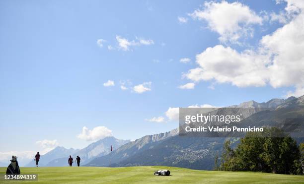 General view of the 7th hole during Day Two of The Omega European Masters at Crans-sur-Sierre Golf Club on August 27, 2021 in Crans-Montana,...