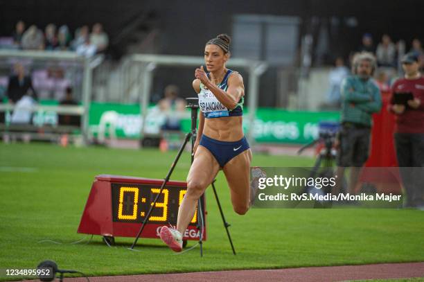 Ivana Spanovic of Serbia in Long Jump Women in action during the Diamond League athletics meeting Athletissima at Stade Olympique Pontaise on August...