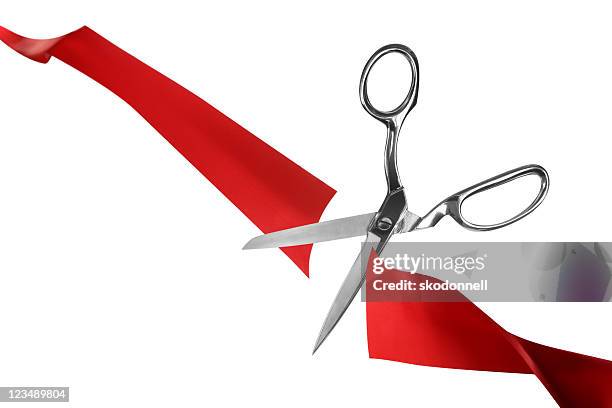 red ribbon cutting ceremony - opening event stock pictures, royalty-free photos & images