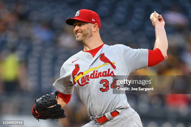 Happ of the St. Louis Cardinals pitches during the first inning against the Pittsburgh Pirates at PNC Park on August 27, 2021 in Pittsburgh,...