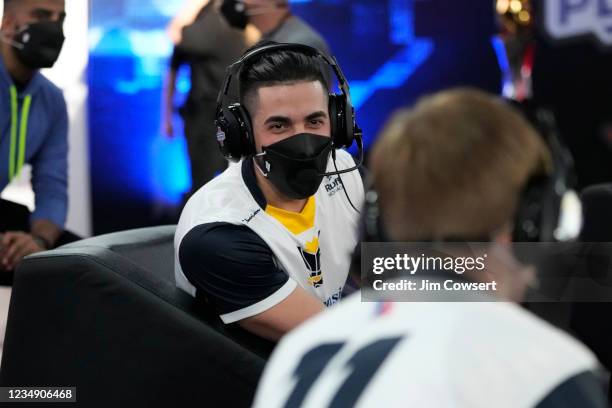 Jomar of Pacers Gaming looks on during the game against Jazz Gaming during the 2021 NBA 2K League Playoffs on August 27, 2021 in Dallas, Texas at the...