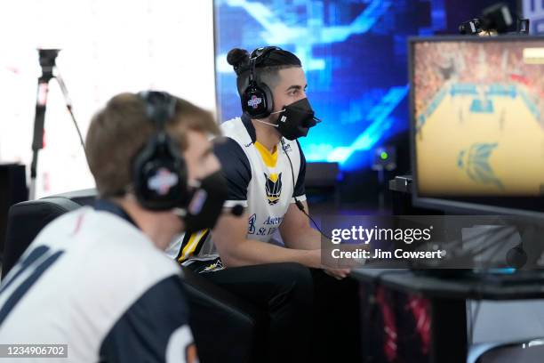 Jomar of Pacers Gaming looks on during the game against Jazz Gaming during the 2021 NBA 2K League Playoffs on August 27, 2021 in Dallas, Texas at the...