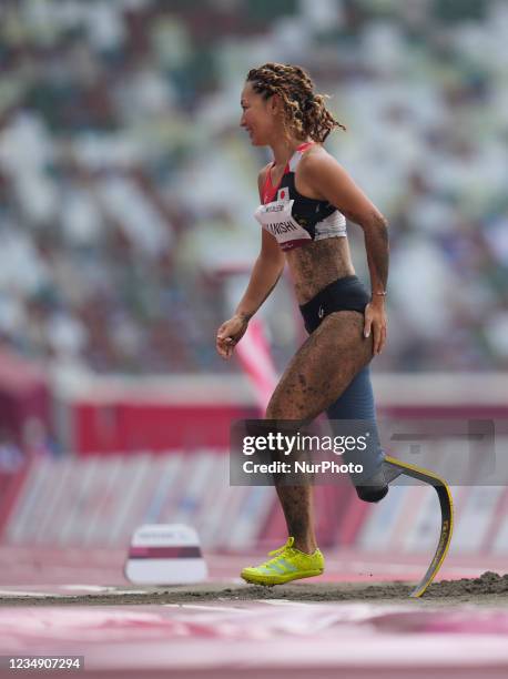 Maya Nakanishi from Japan at long jump during athletics at the Tokyo Paralympics, Tokyo Olympic Stadium, Tokyo, Japan on August 28, 2021.