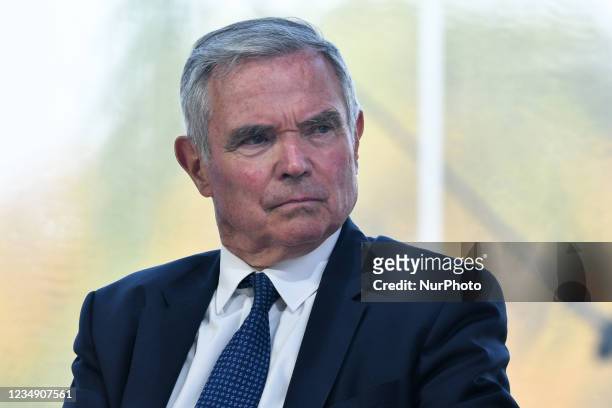 Former President of the French National Assembly Bernard Accoyer attends at the Medef's annual summer meeting 'La Ref 2021' on the Longchamp race...