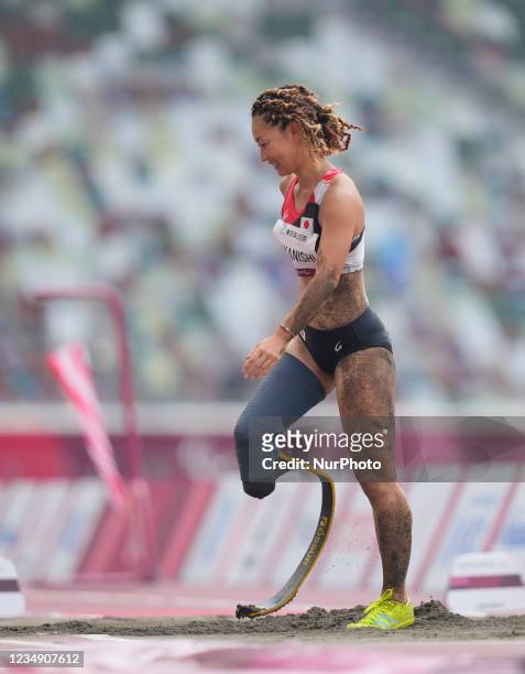 Maya Nakanishi from Japan at long jump during athletics at the Tokyo Paralympics, Tokyo Olympic Stadium, Tokyo, Japan on August 28, 2021.