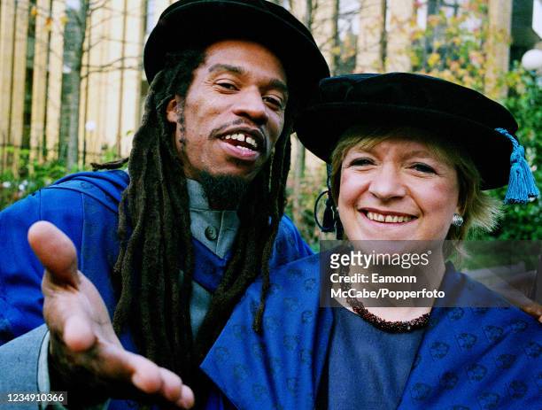 British poet Benjamin Zephaniah and journalist Polly Toynbee after receiving their Honorary Degrees from London South Bank University at Southwark...