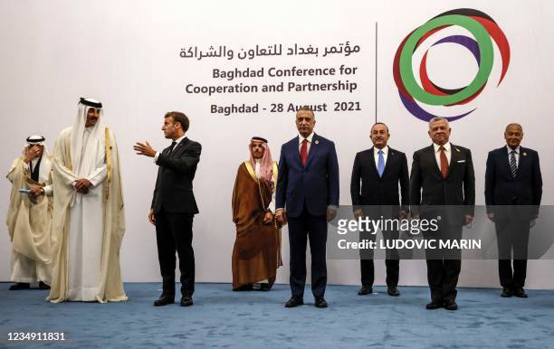 Secretary-General Yousef bin Ahmed Al-Othaimeen, Qatars Emir Sheikh Tamim al-Thani, French President Emmanuel Macron, Saudi Foreign Minister Faisal...