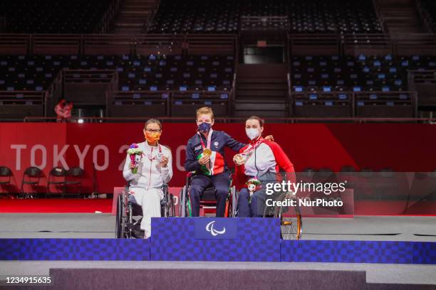 Awarding of the gold medal to Bebe Vio, Paralympic champion in Tokyo 2020, in Tokyo, Japan, on August 28, 2021. Beatrice ''Bebe'' Vio wins against...