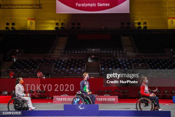Awarding of the gold medal to Bebe Vio, Paralympic champion in Tokyo 2020, in Tokyo, Japan, on August 28, 2021. Beatrice ''Bebe'' Vio wins against...