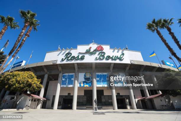 General view of Rose Bowl Stadium prior to the UCLA Bruins season opener against the Hawaii Rainbow Warriors on August 28 at the Rose Bowl in...