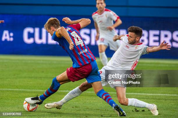 Arnau Comas and Ivan Turrillo during the match between FC Barcelona Bl and Algeciras CF, corresponding to the week 1 of the new spanish competition...