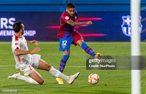 Matheus Pereira and Gorka Zabarte during the match between FC Barcelona Bl and Algeciras CF, corresponding to the week 1 of the new spanish...