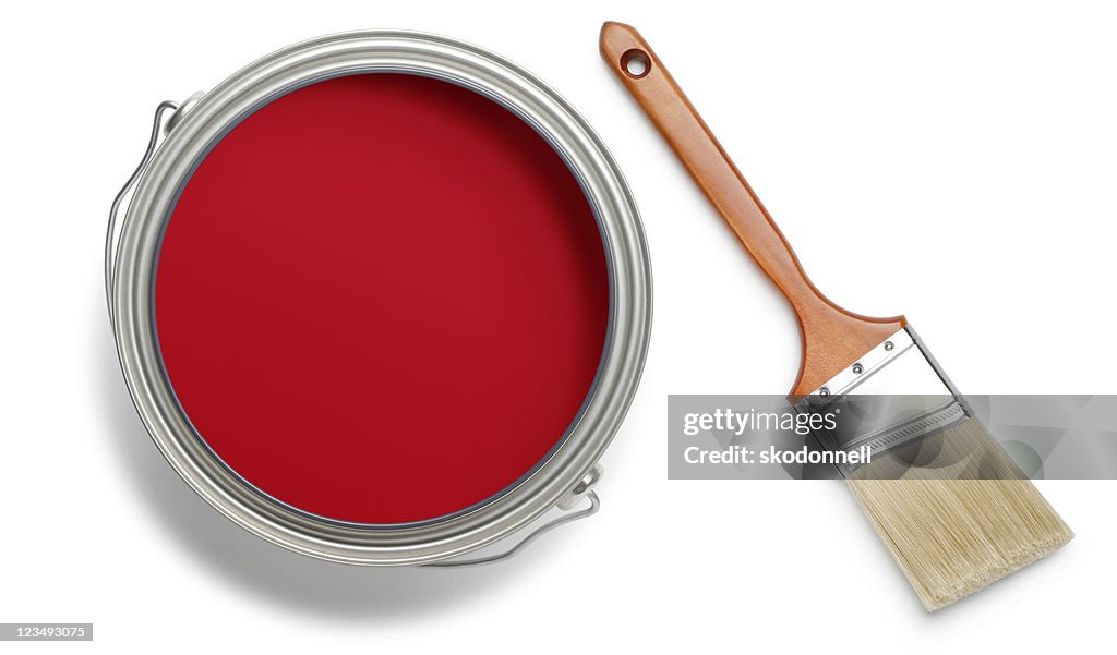 Rote Farbe kann und brush