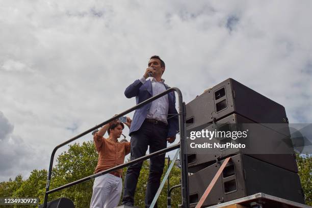 Florian Philippot during a demonstration organised by the French nationalist party ''Les Patriotes'' part of a national day of protest against the...