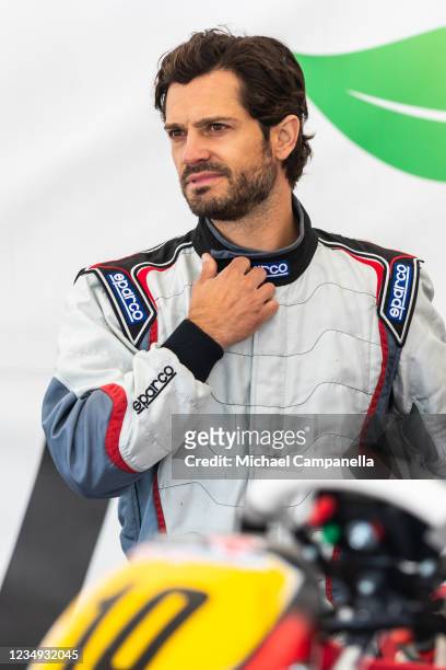 Prince Carl Philip of Sweden during the Prince Carl Philip Racing Trophy at GTR Motorpark on August 28, 2021 in Eskilstuna, Sweden.