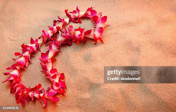 hawaiian lei am strand - lei day hawaii stock-fotos und bilder