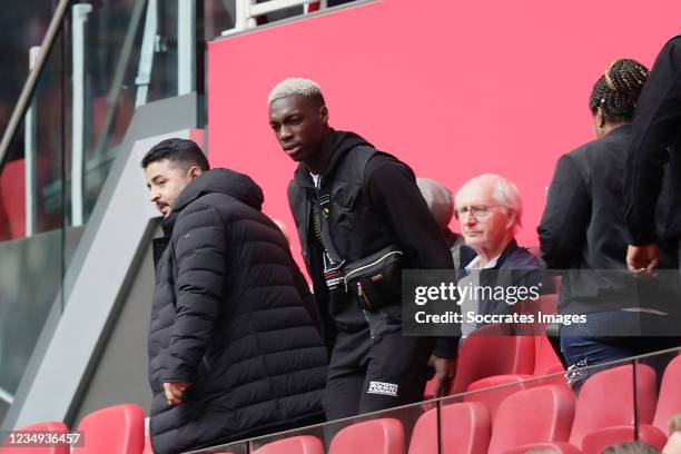 Ajax new signing Mohamed Daramy on the stand during the Dutch Eredivisie match between Ajax v Vitesse at the Johan Cruijff Arena on August 29, 2021...