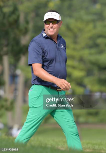 Robert Allenby walks along the tenth hole during the second round of The Ally Challenge at Warwick Hills Golf and Country Club on August 28, 2021 in...