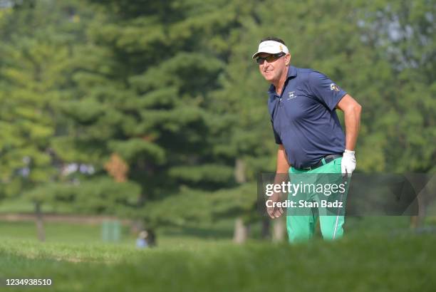 Robert Allenby walks along the tenth hole during the second round of The Ally Challenge at Warwick Hills Golf and Country Club on August 28, 2021 in...