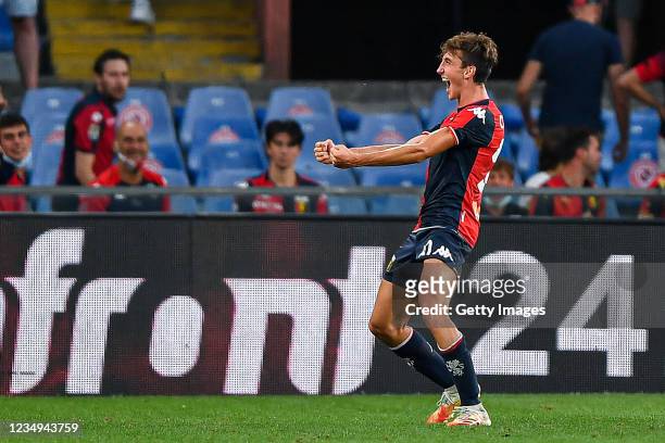 Andrea Cambiaso of Genoa celebrates after scoring a goal during the Serie A match between Genoa Cfc and Ssc Napoli at Stadio Luigi Ferraris on August...