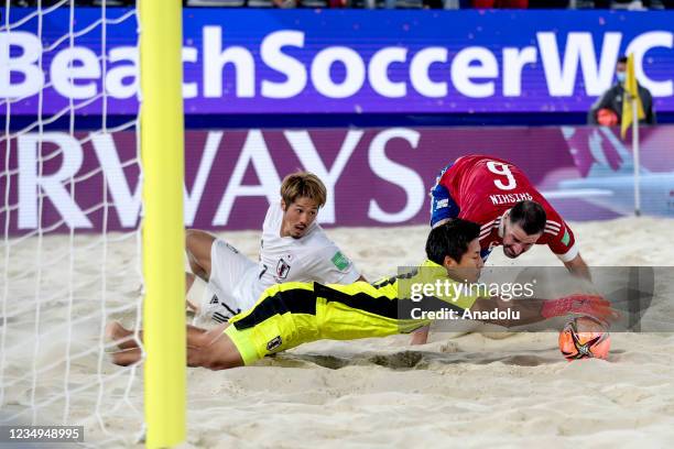 Boris Nikonorov of Russia in action during the FIFA Beach Soccer World Cup 2021 Final match between Russia and Japan at Luzhniki Beach Soccer Stadium...